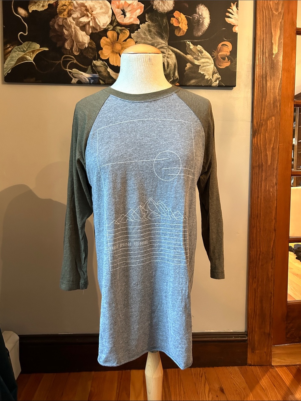 Women's Two-Tone Gray Raglan Long-Sleeve Graphic Tee